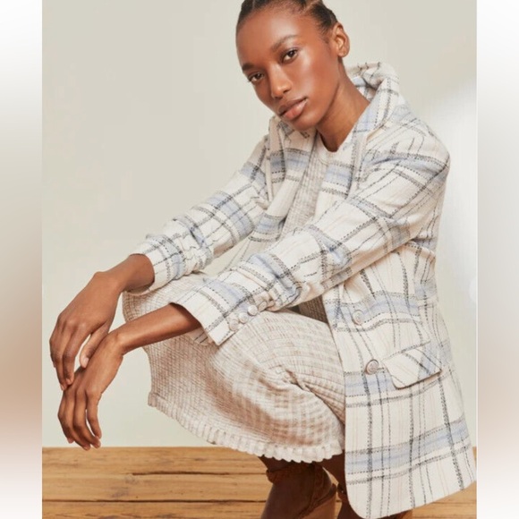 VERONICA BEARD Beacon PLAID Dickey Jacket White Blue Womens Blazer - Picture 2 of 9